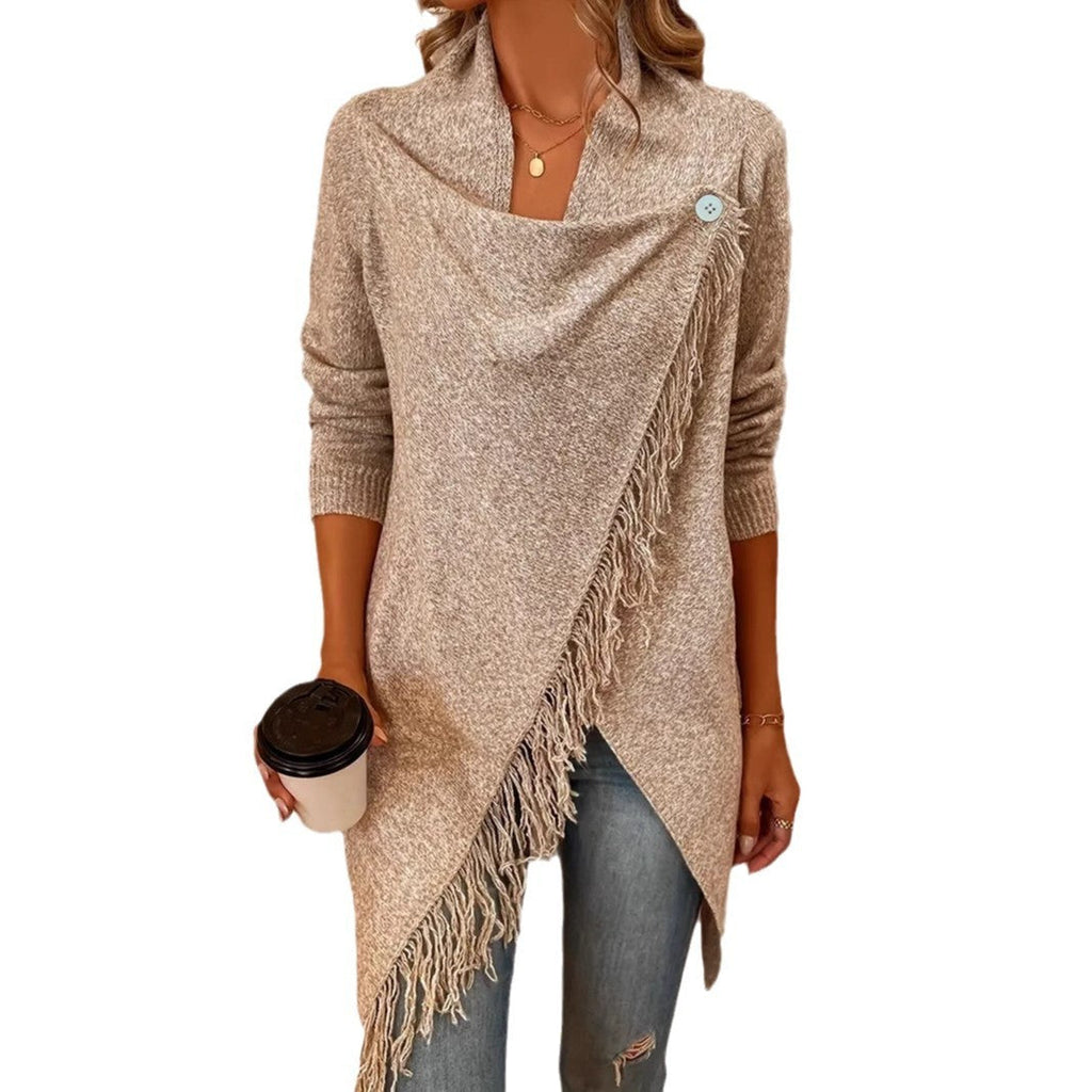 Women's Loose Knit Cardigan Sweater Coat in Khaki Boho Style