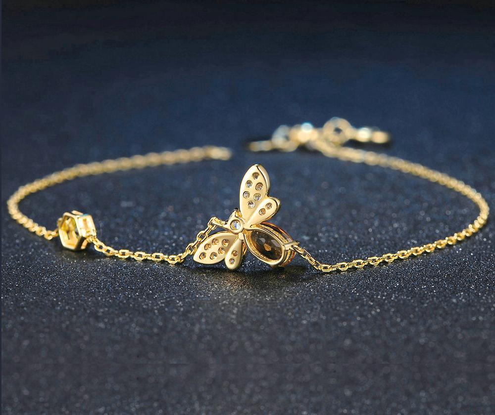 Bee Pearl Charm Bracelet in 14K Gold Plated 925 Sterling Silver