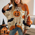 Women’s Halloween Pumpkin Print Batwing Sweater Loose Knit Top