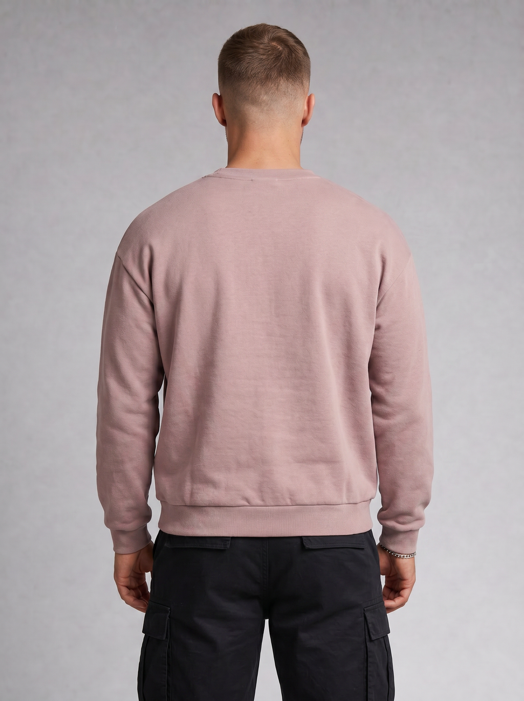 Oversized Collegiate Crewneck Sweatshirt in Dusty Rose and Black