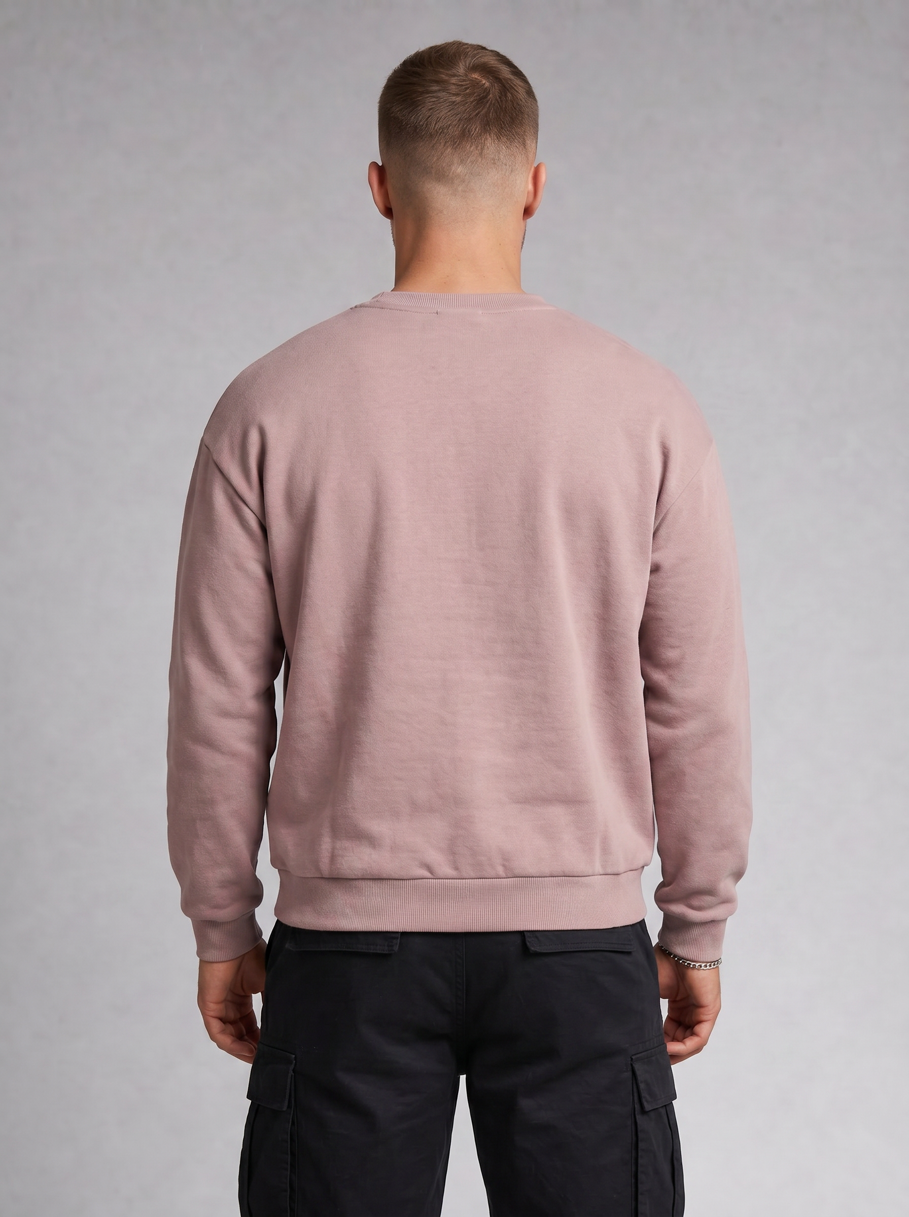 Oversized Collegiate Crewneck Sweatshirt in Dusty Rose and Black