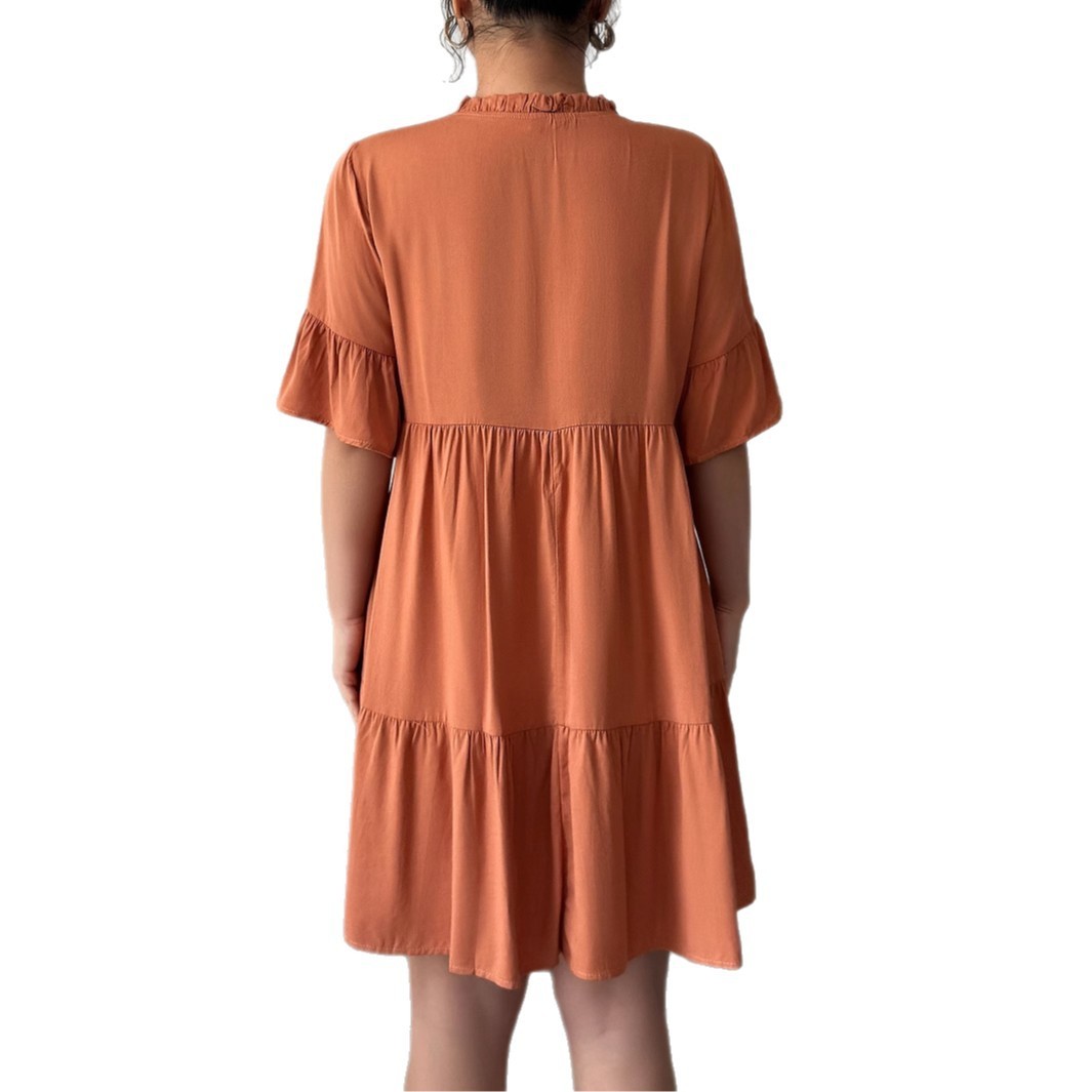 Rust Orange A-Line Lace-Up Mini Dress