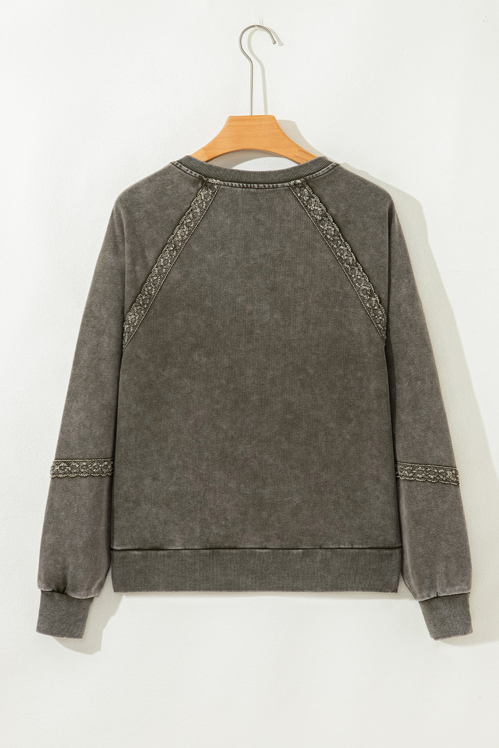Lace Patchwork Mineral Wash Notched Neck Sweatshirt