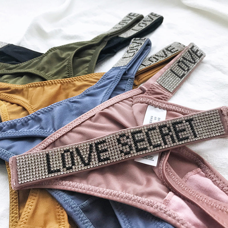 Low Waist Rhinestone Thong Panties for Women Fitness