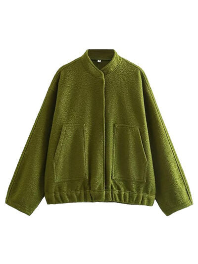 Casual Drop Shoulder Snap Down Jacket with Pockets