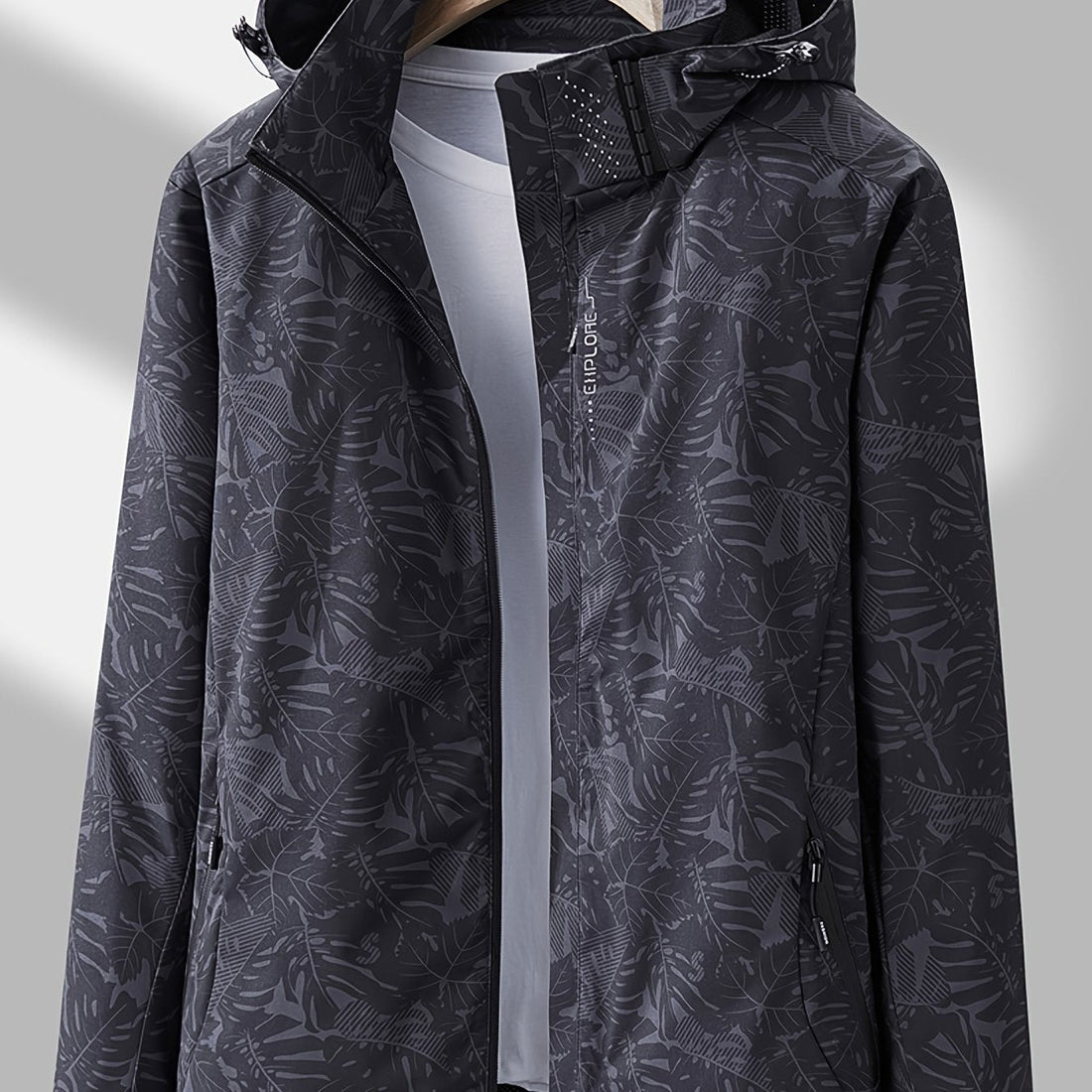 Women's Tropical Leaf Print Lightweight Windproof Hooded Jacket - Image 26