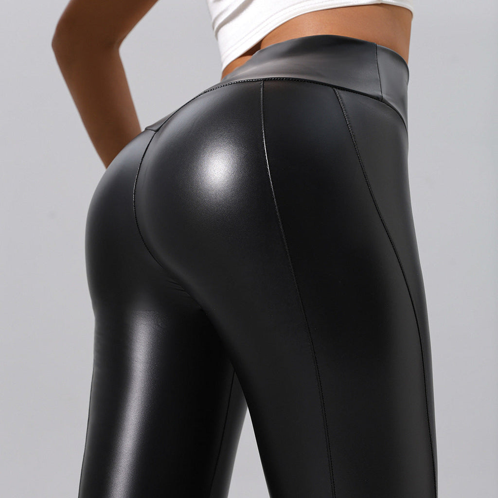 Women's Black Patchwork Faux Leather Leggings for Activewear - Image 7