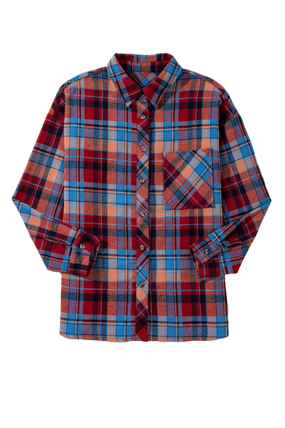 Women's Red Plaid Print Drop Sleeve Loose Shirt Casual Top