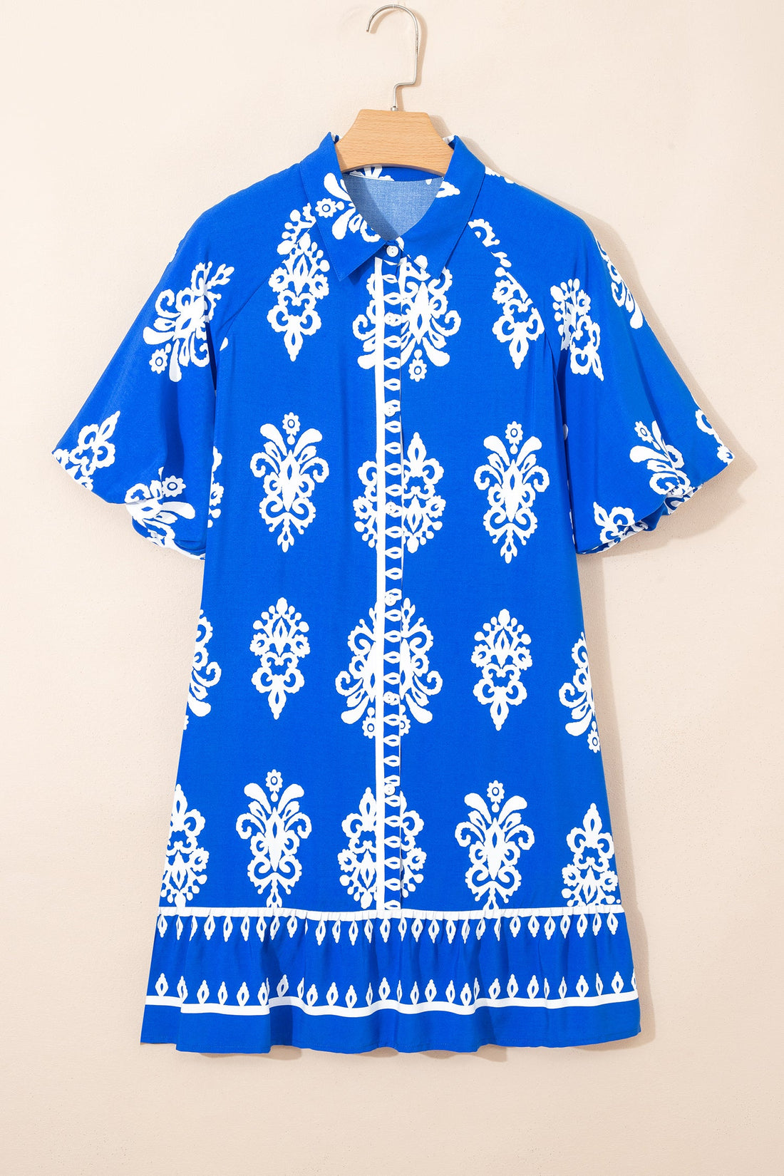 Boho Geometric Collared Button Front Mini Dress