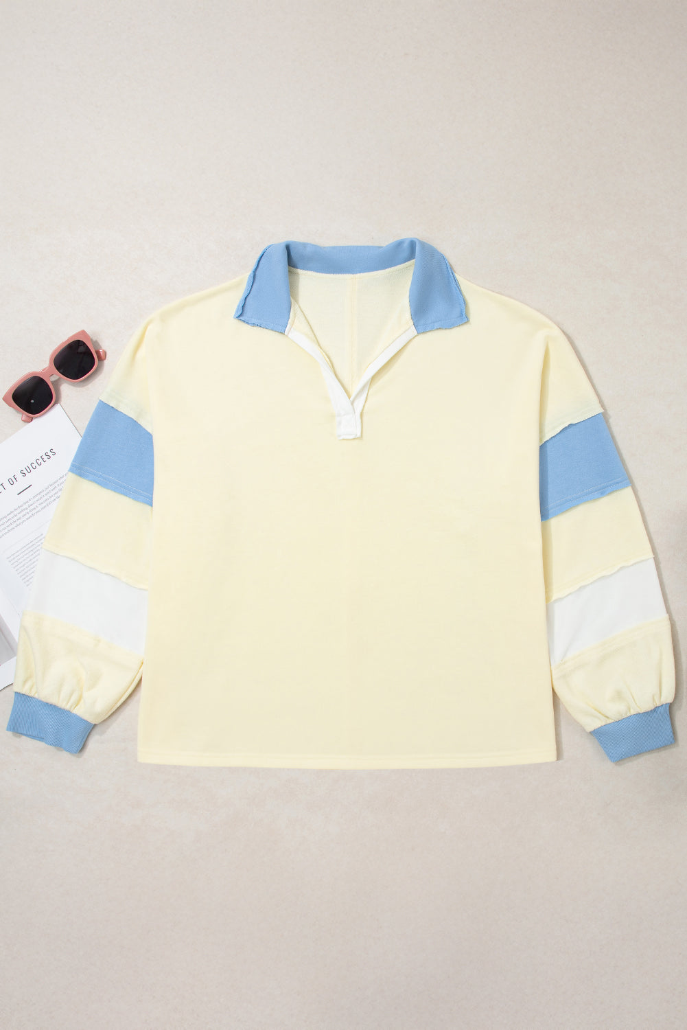 Plus Size Colorblock Raw Seam Patchwork V-Neck Pullover
