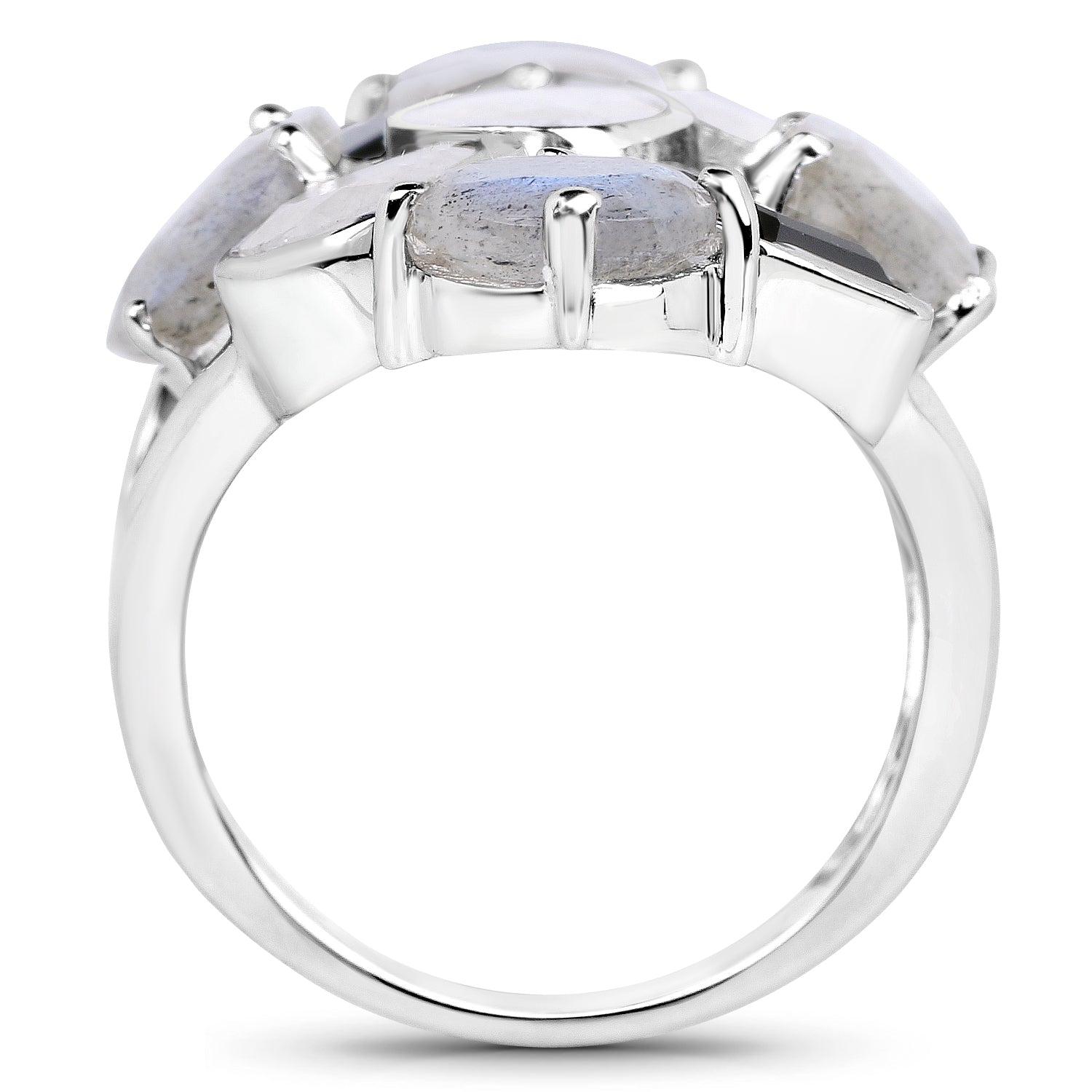 10.30 Carat Genuine White Rainbow Moonstone, Labradorite And Black Onyx .925 Sterling Silver Ring