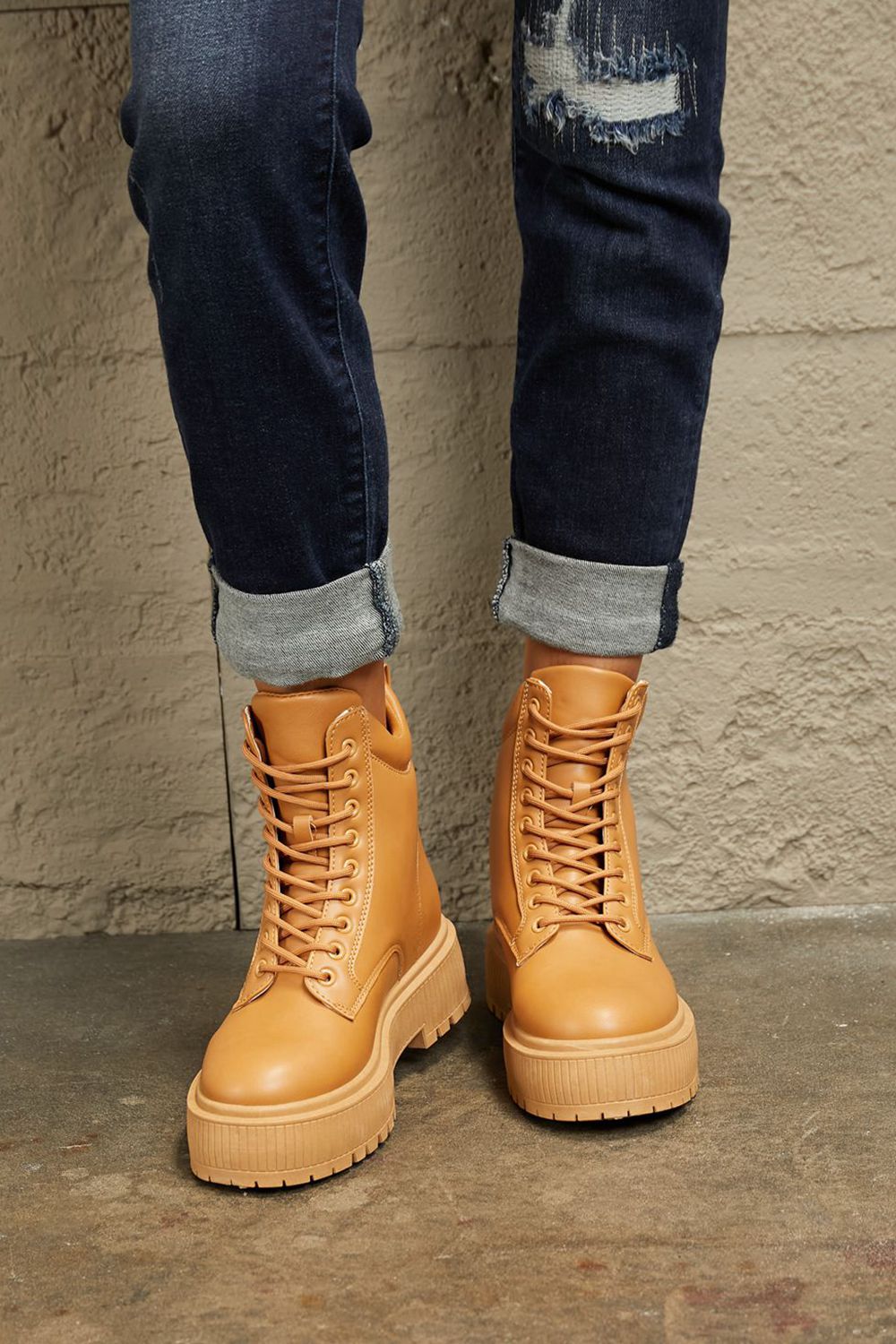 East Lion Corp Platform Combat Boots | Leather Lace-Up Booties