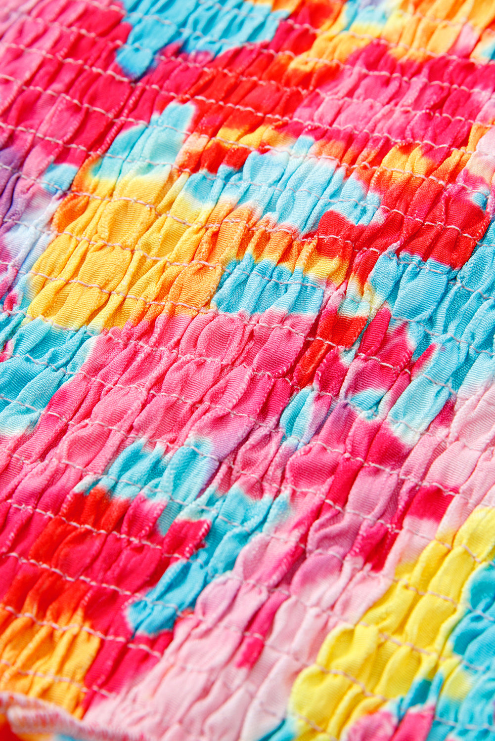 Rose Abstract Printed Puff Sleeve Square Neck Smocked Dress