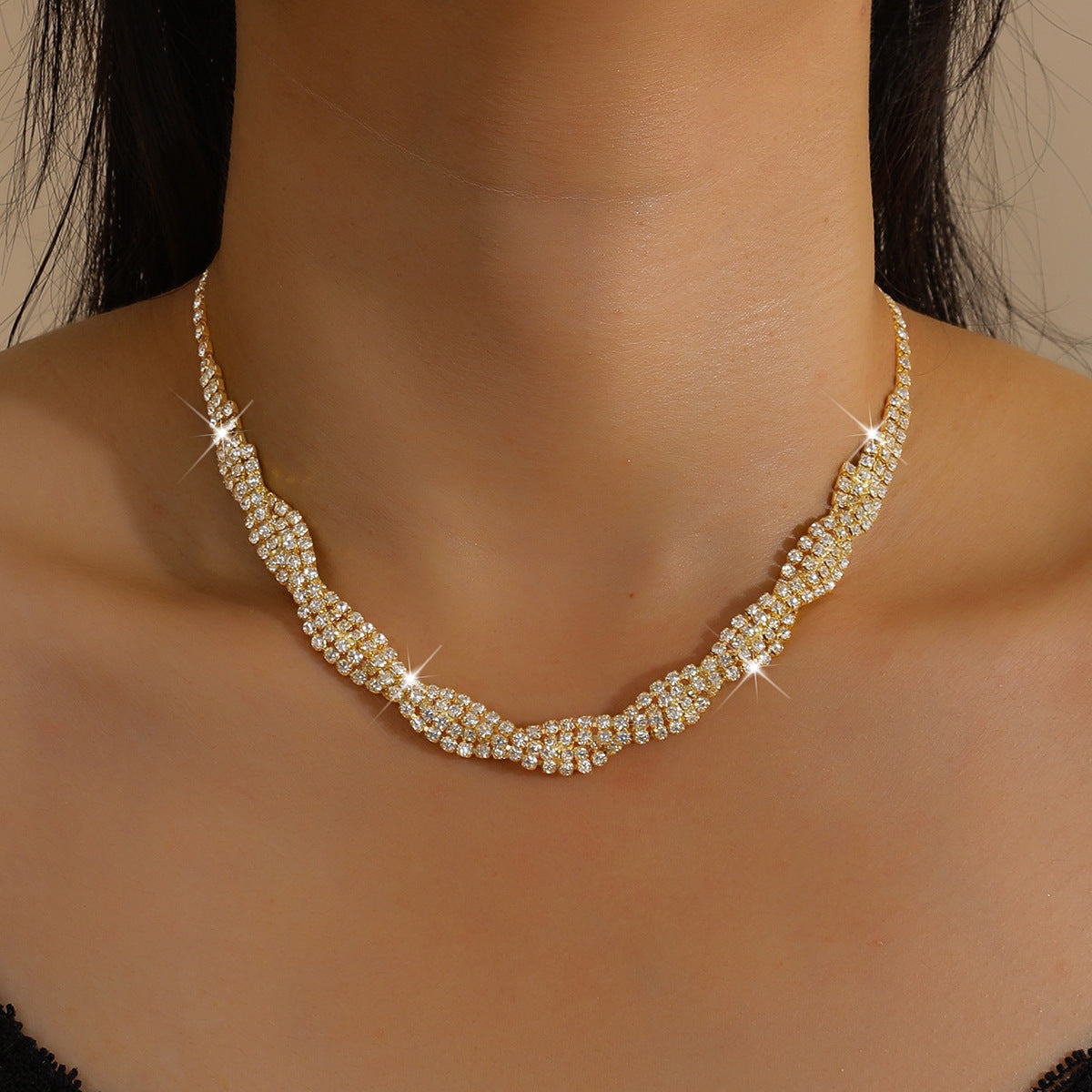 Women's Jewelry Necklace Short Clavicle Necklace Claw Chain Rhinestone Jewelry Tassel Earrings Versatile Accessories Holiday Gift Batch