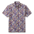 Men's short sleeve Hawaiian shirt with a purple and orange jellyfish and nautilus undersea pattern.