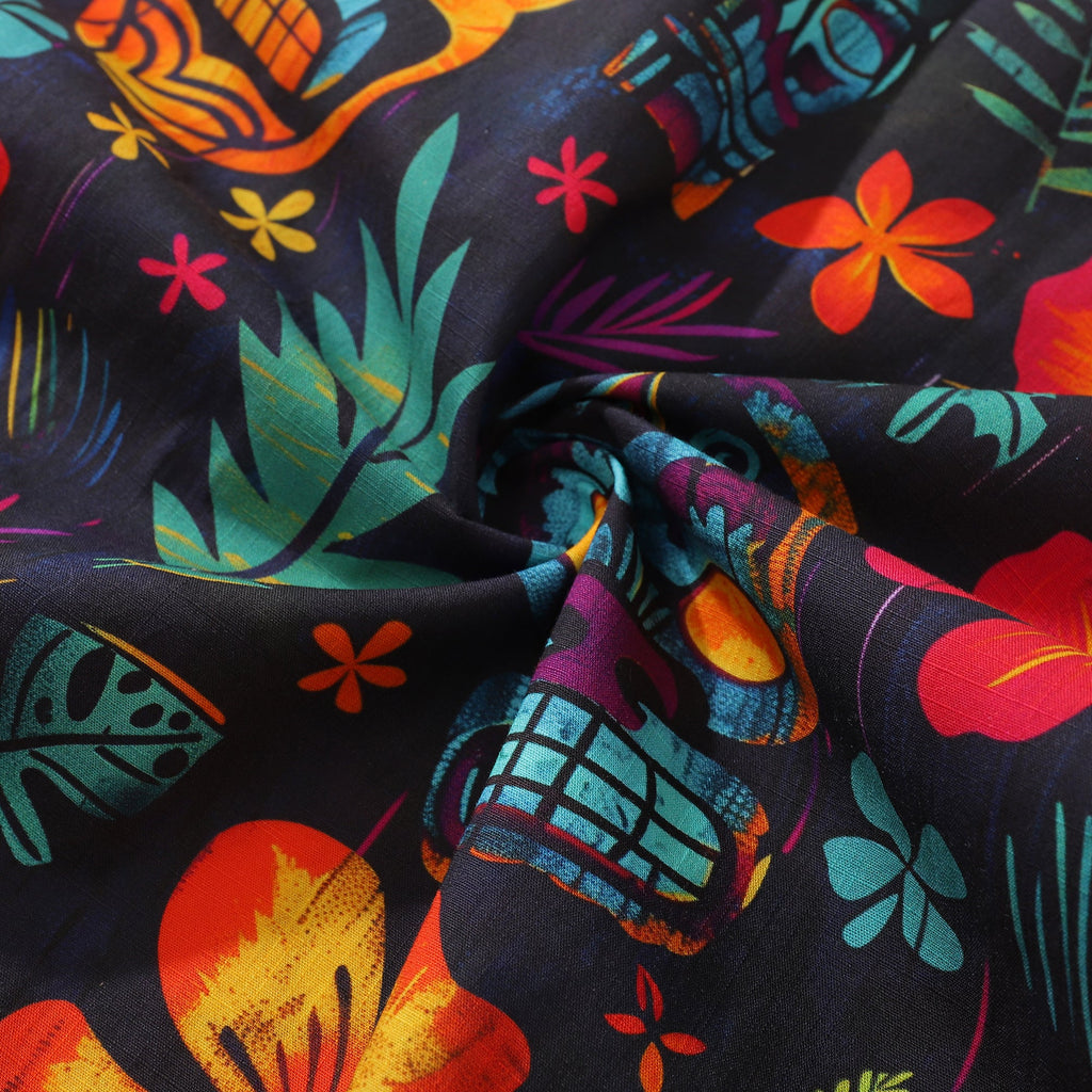 Tiki Tribal Revelry Print Short Sleeve 100% Cotton Aloha Shirt