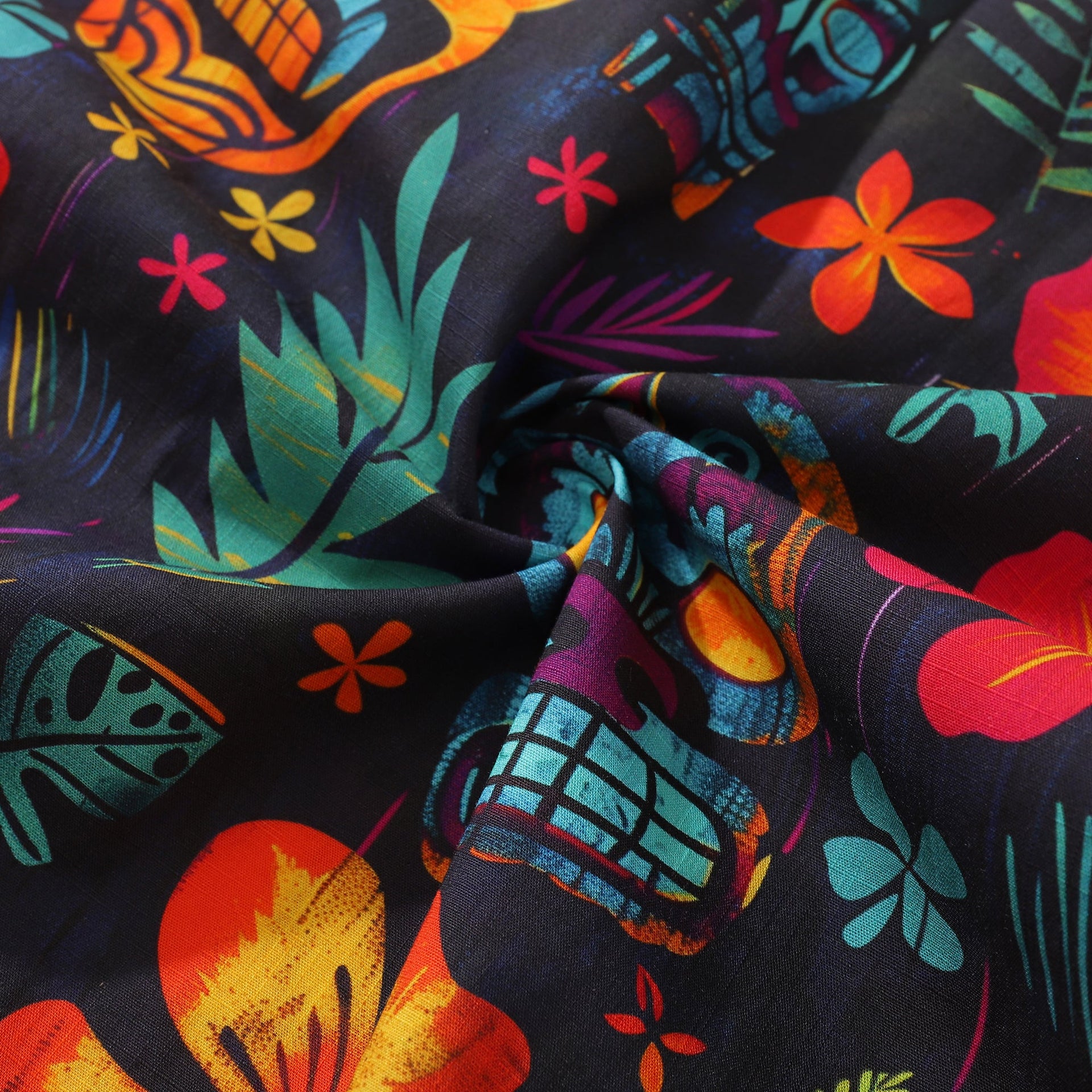 Tiki Tribal Revelry Print Short Sleeve 100% Cotton Aloha Shirt