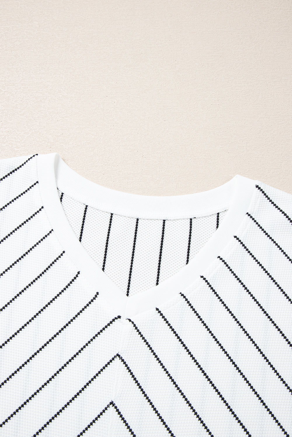White and Black Striped V-Neck Long Sleeve Casual Top - Image 7