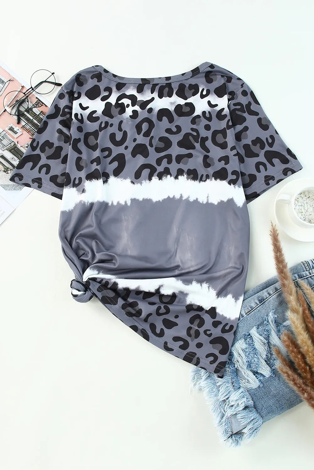 Women Leopard Print V-Neck T-Shirt Breathable Casual Short Sleeve - Image 3