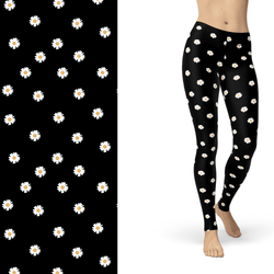 Daisy Flower  Leggings Black and White with Left Side Pocket Active