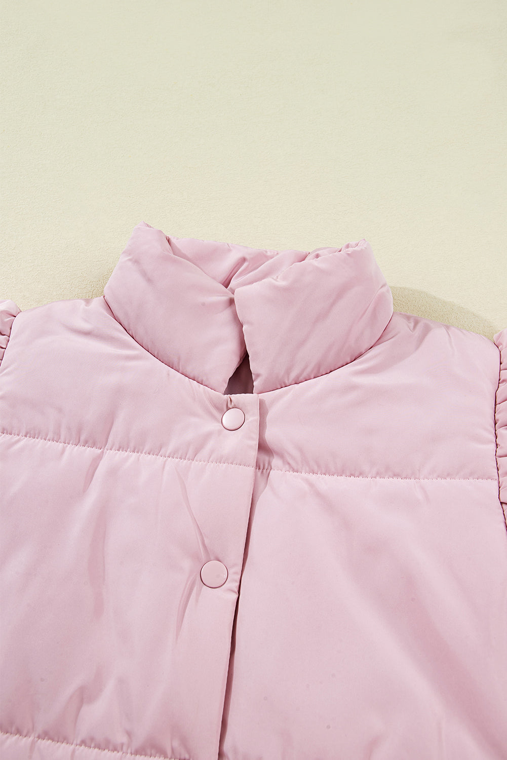 Women's Pink Solid Flutter Sleeve Puffer Vest with Snap Buttons
