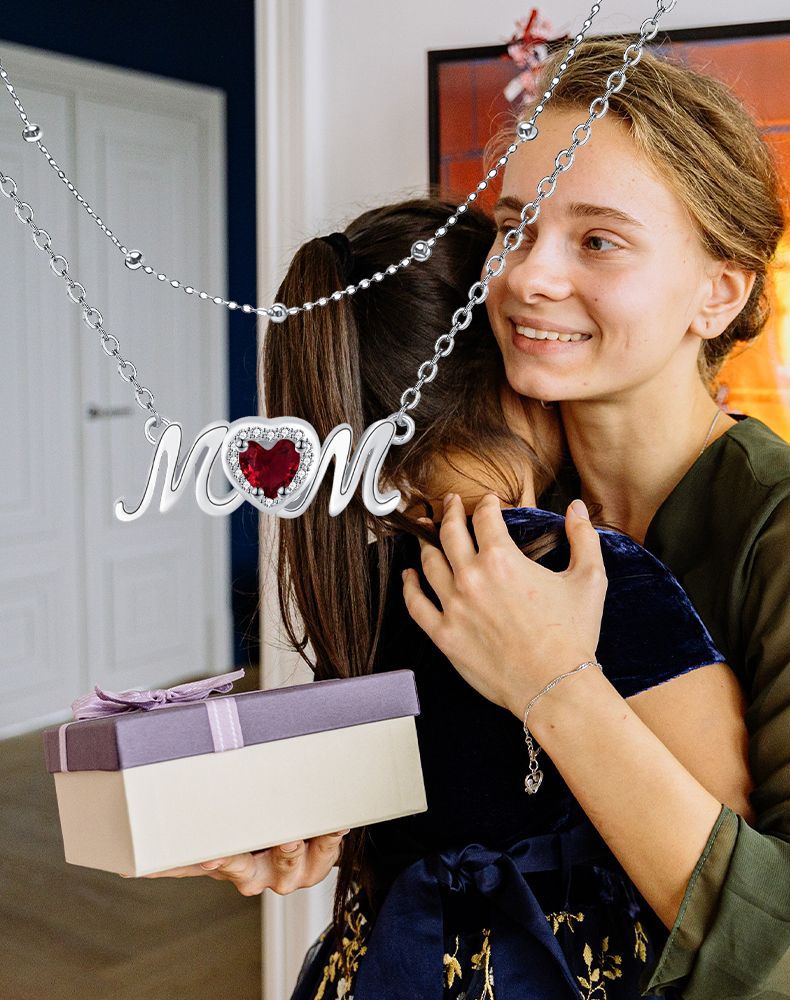 Moms Loving Heart Red Diamond Double-Layer Layered Necklace For Women