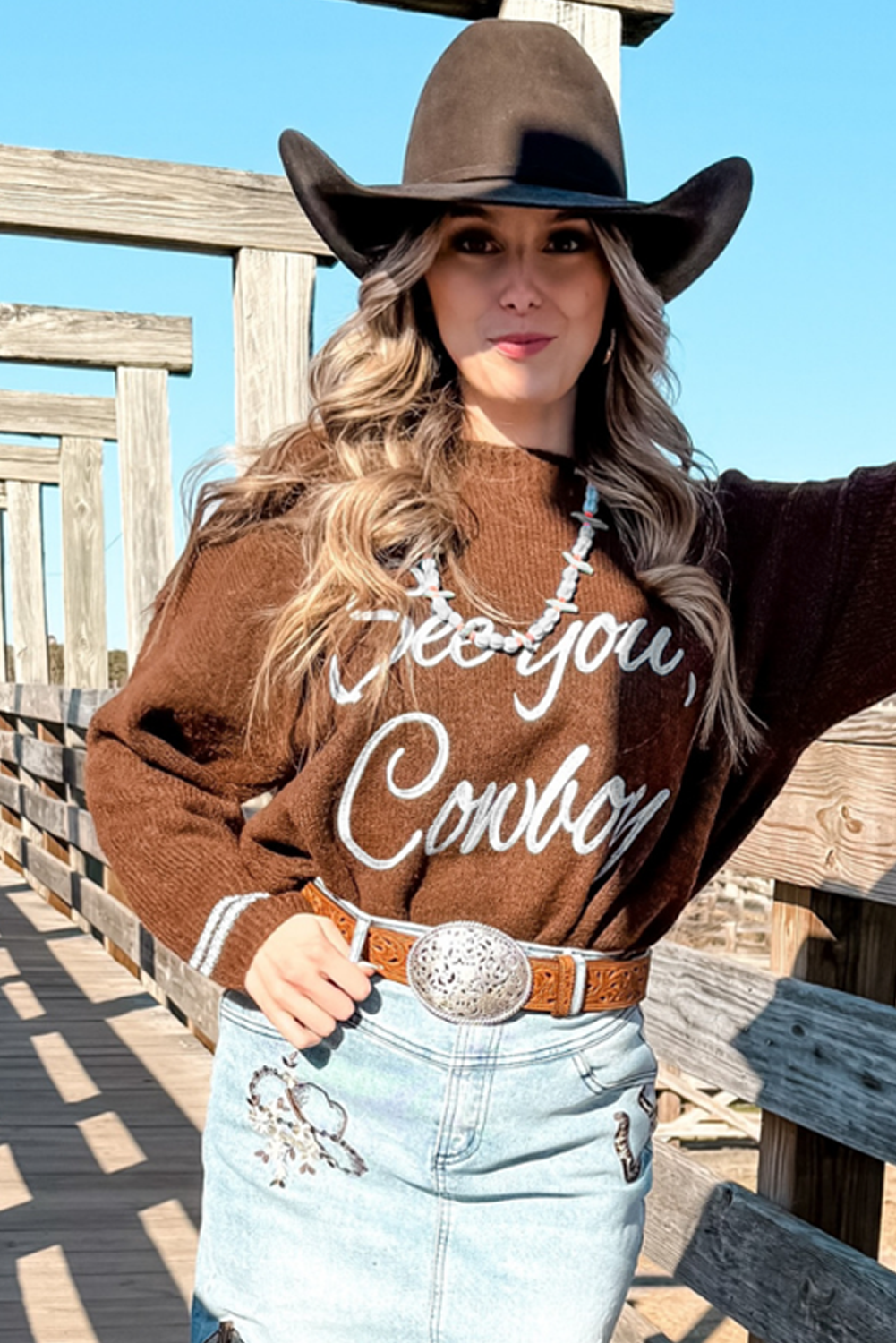 Peach Blossom Letter Embroidered Graphic Sweater