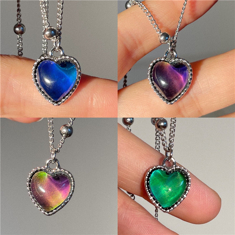 Thermochromic Heart-shaped Titanium Steel Necklace For Women