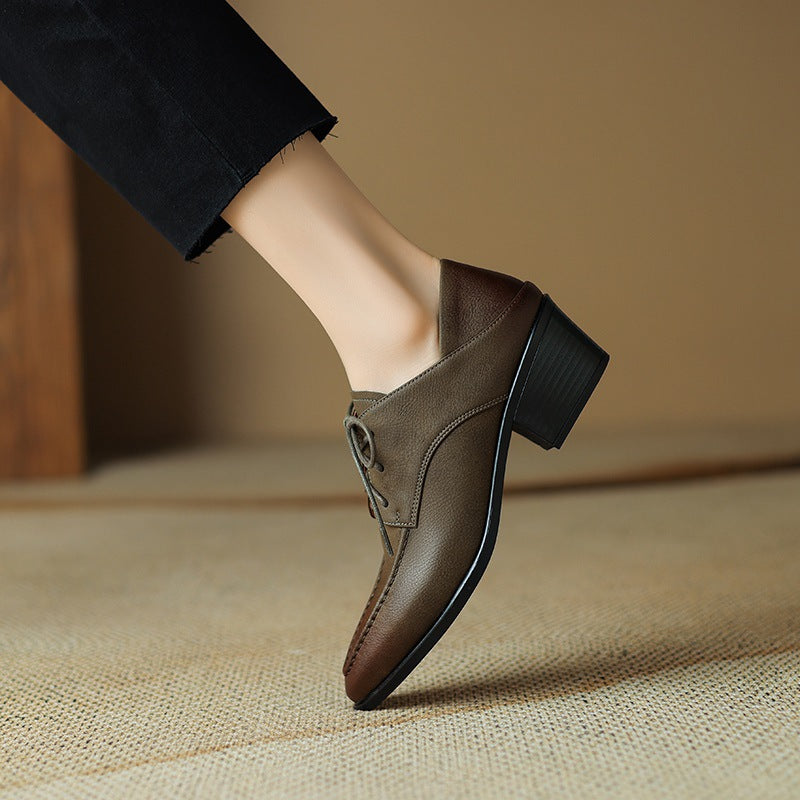 Women's Black Pointed-Toe Chunky Block Heel Lace-Up Dress Shoes - Image 8