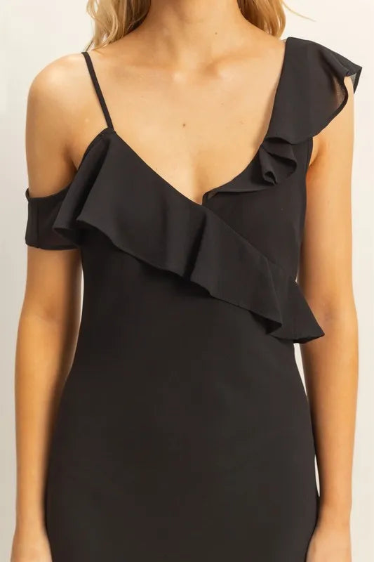 HYFVE Chiffon Ruffle Trim Midi Dress