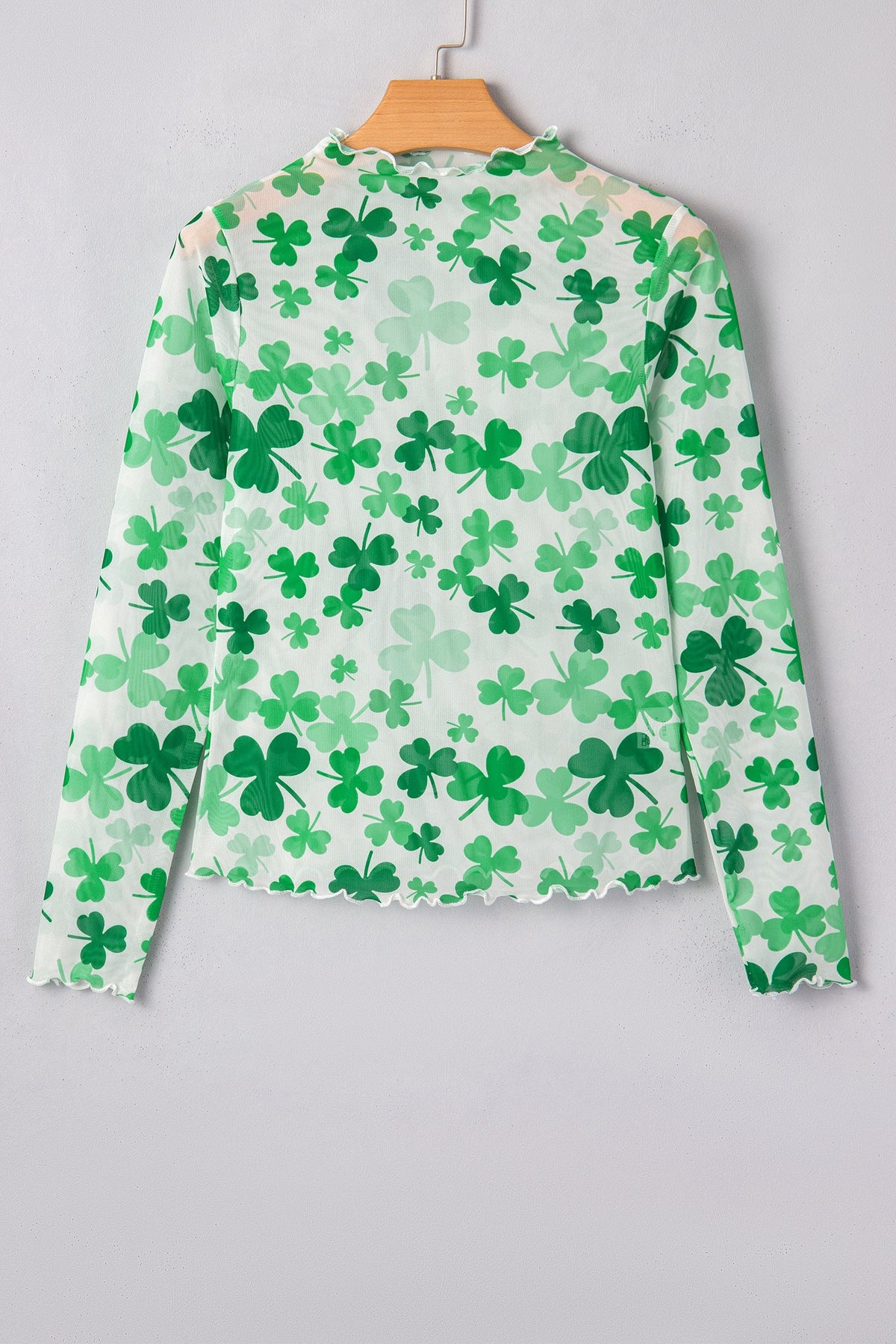 St Patrick Shamrock Lettuce Trim Mock Neck Top