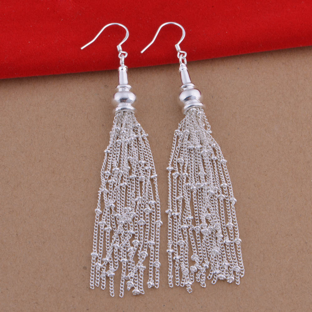 925 Sterling Silver Long-Thread Tassel Earrings