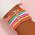 Colorful Heart-Shaped Polymer Clay Beaded Bracelet 7pc Set