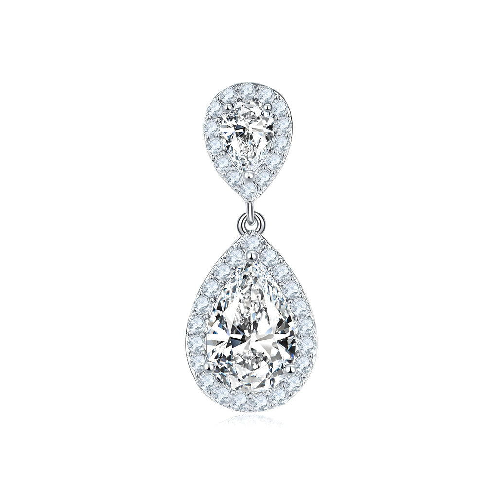 Pear Cut Moissanite Halo Drop Earrings with Hollowed Detail