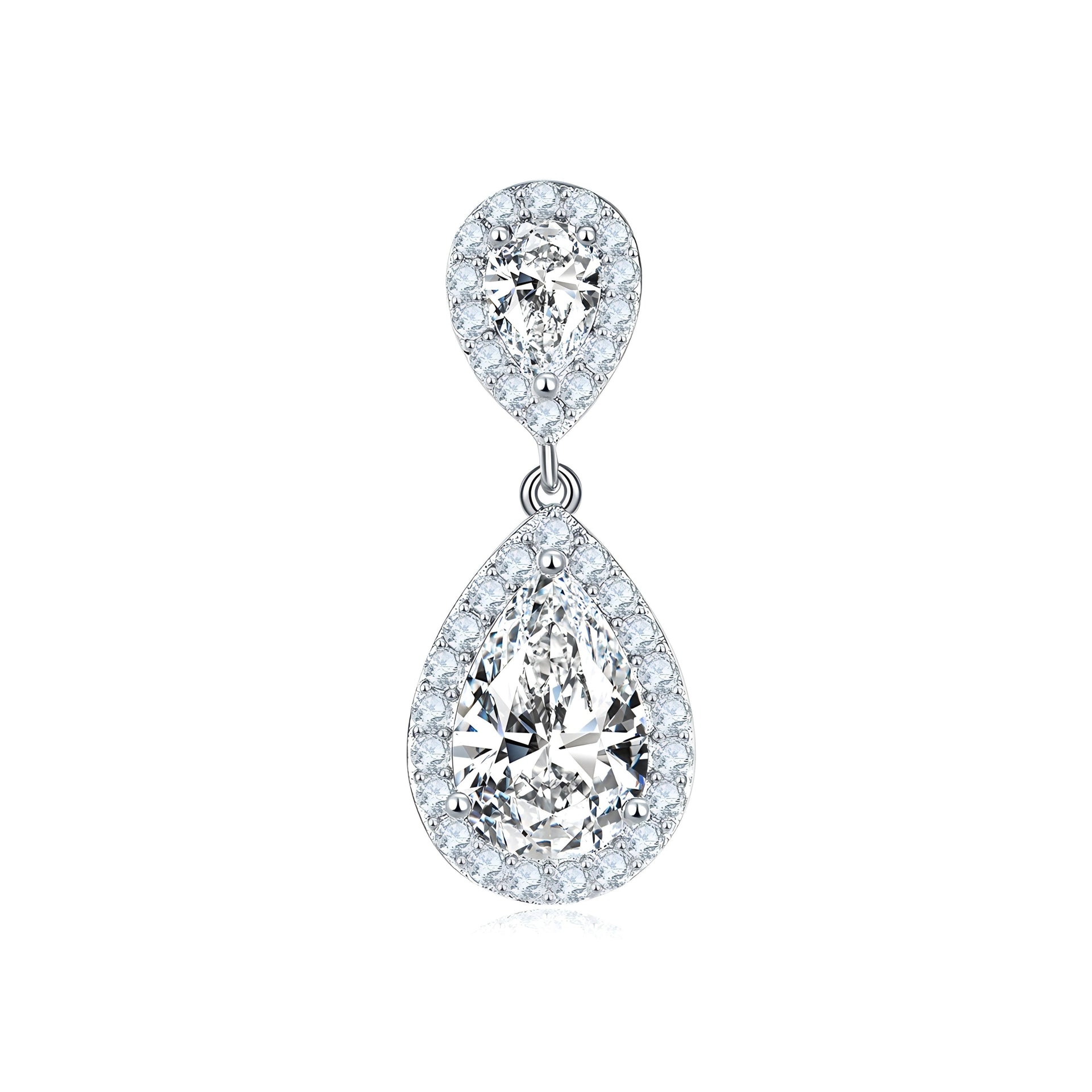 Pear Cut Moissanite Halo Drop Earrings with Hollowed Detail