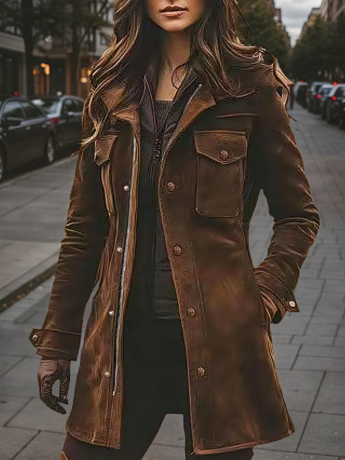 Women’s Vintage Style Brown Long Winter Jacket Windproof Coat - Image 4