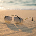 Gold Rimless Cheetah Print Sunglasses Hip-Hop Style Shades