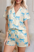 Yellow Bowknot Print Short Sleeve Loungewear Set