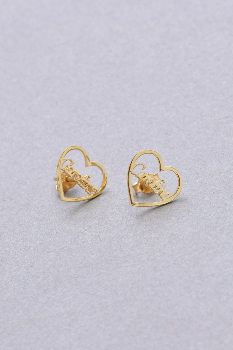Custom Engraved Script Name Stud Earrings Gold-Tone Jewelry