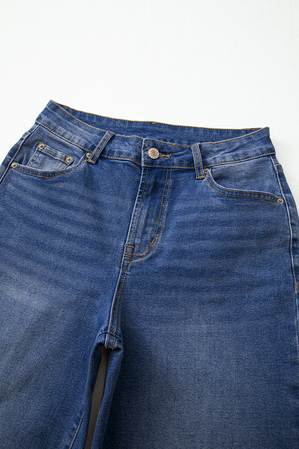 Denim Raw Hem Straight Leg Jeans