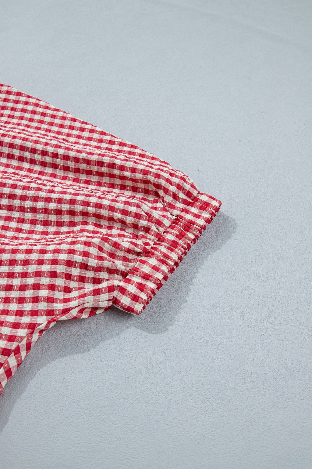 Wynter Sleeve Colorblock Trim Blouse in Red and White Plaid