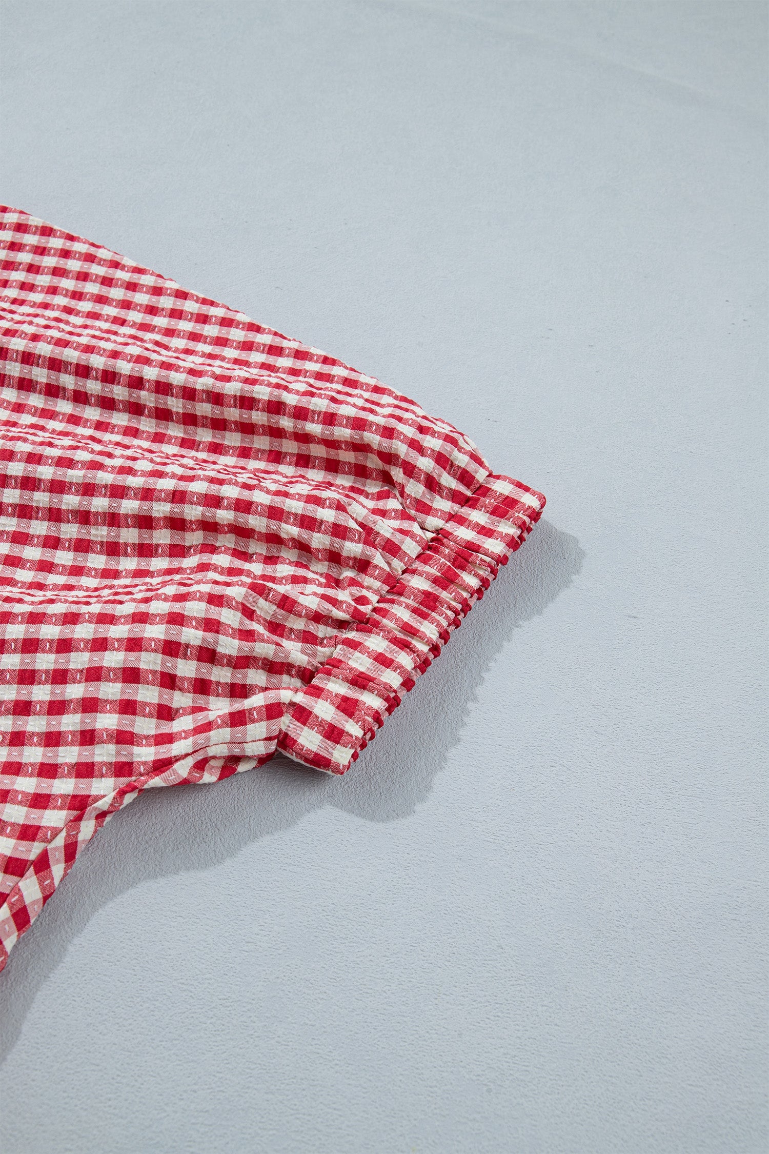 Wynter Sleeve Colorblock Trim Blouse in Red and White Plaid