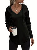 V-Neck Pullover Hoodie with Drawstring Detail in Knit