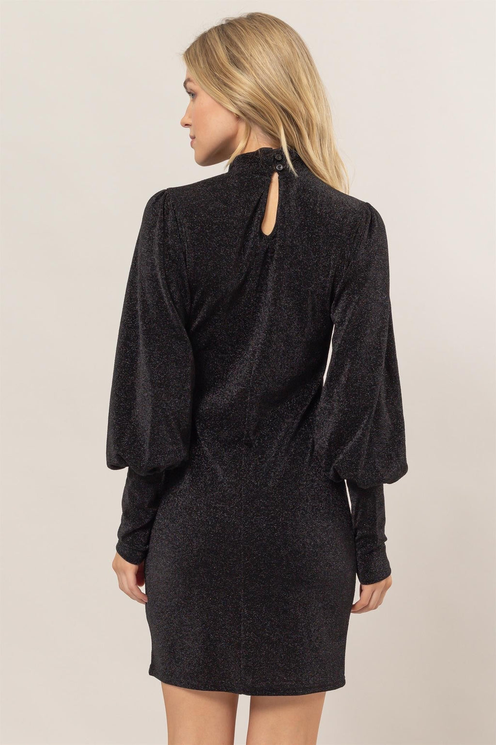 Glitter Mock Neck Long Sleeve Mini Dress in Black or Silver