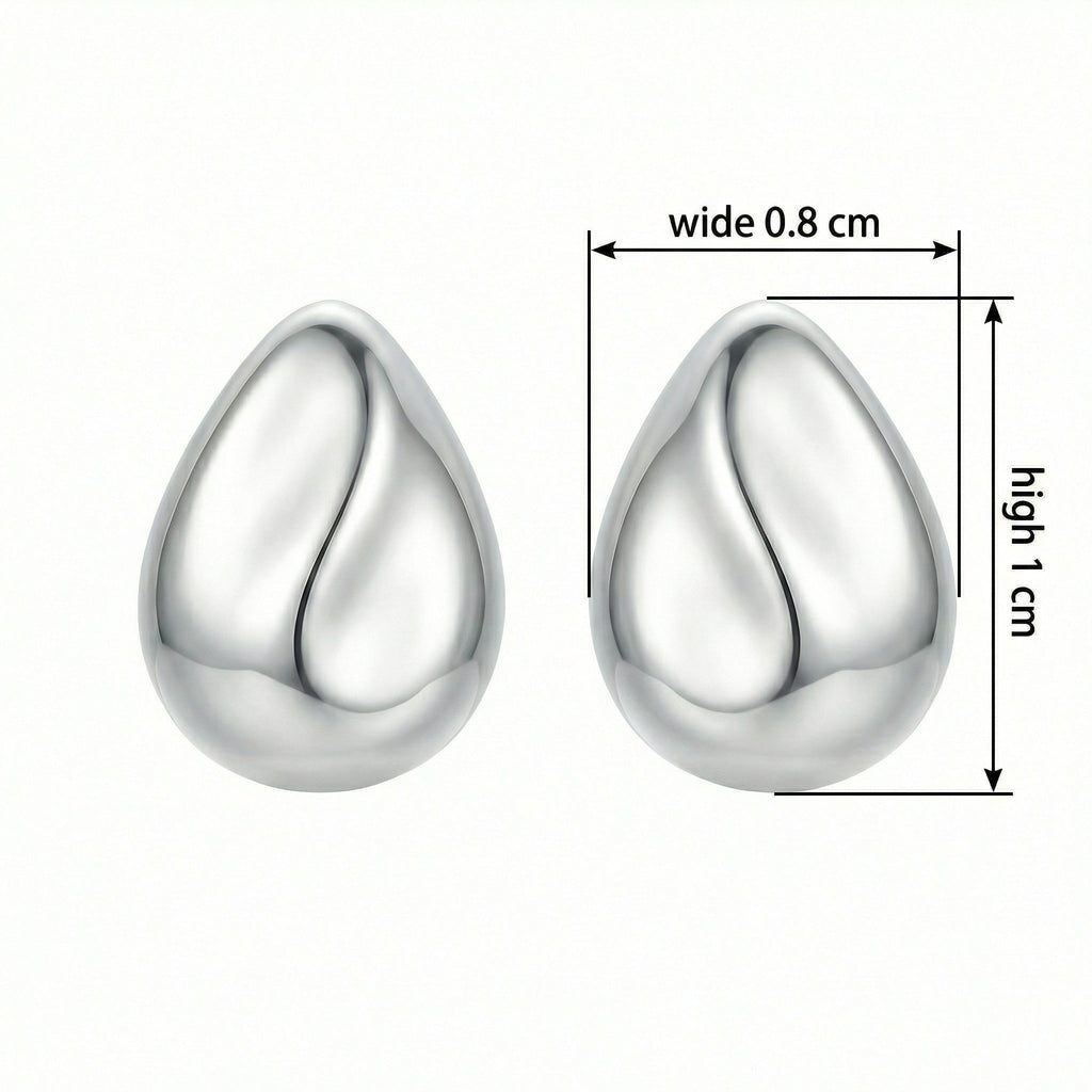 925 Sterling Silver Minimalist Polished Silver Teardrop Stud Earrings with Sculptural Wave Detail