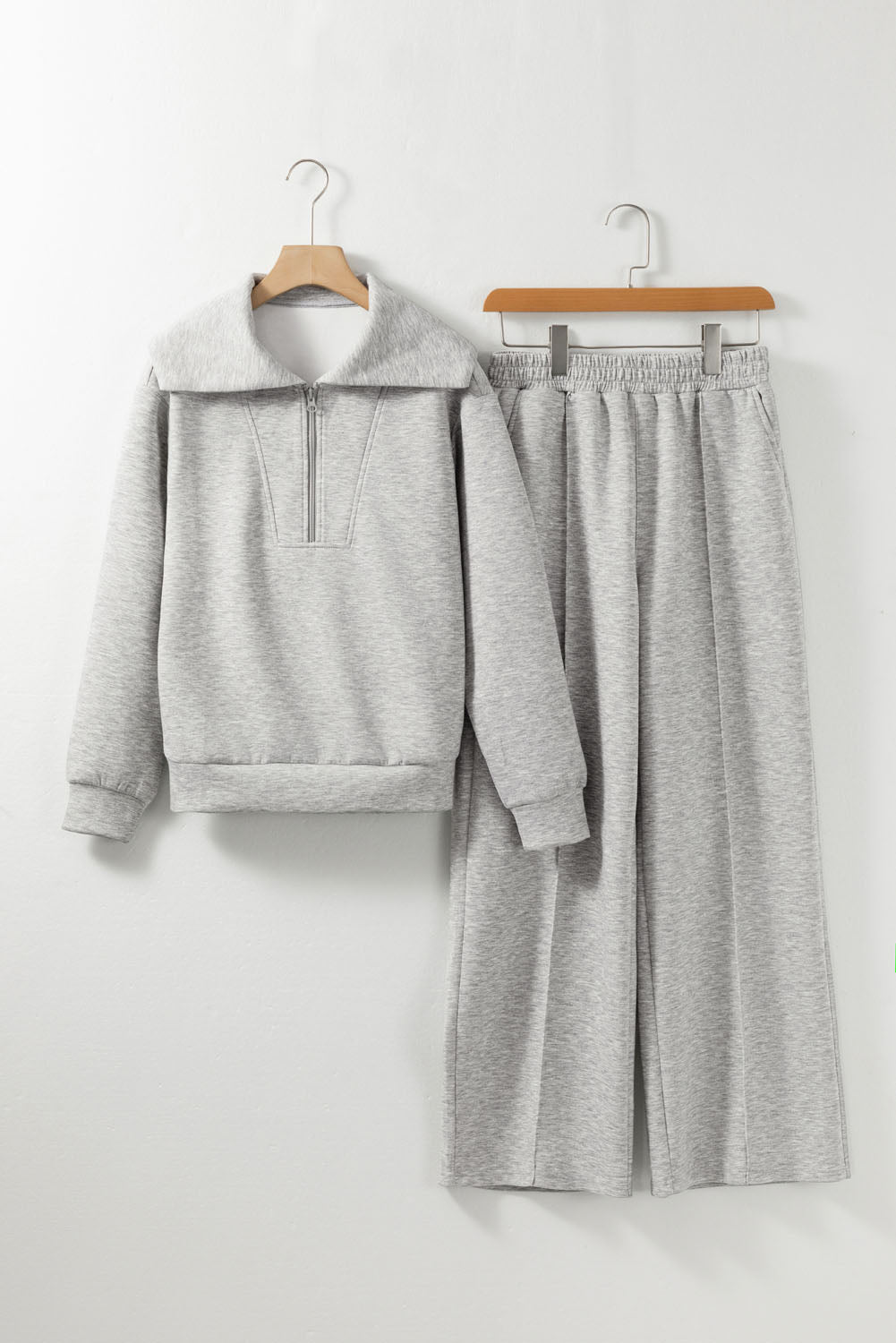 Solid Zip Up Sailor Collar Sweatshirt & Sweatpants Set