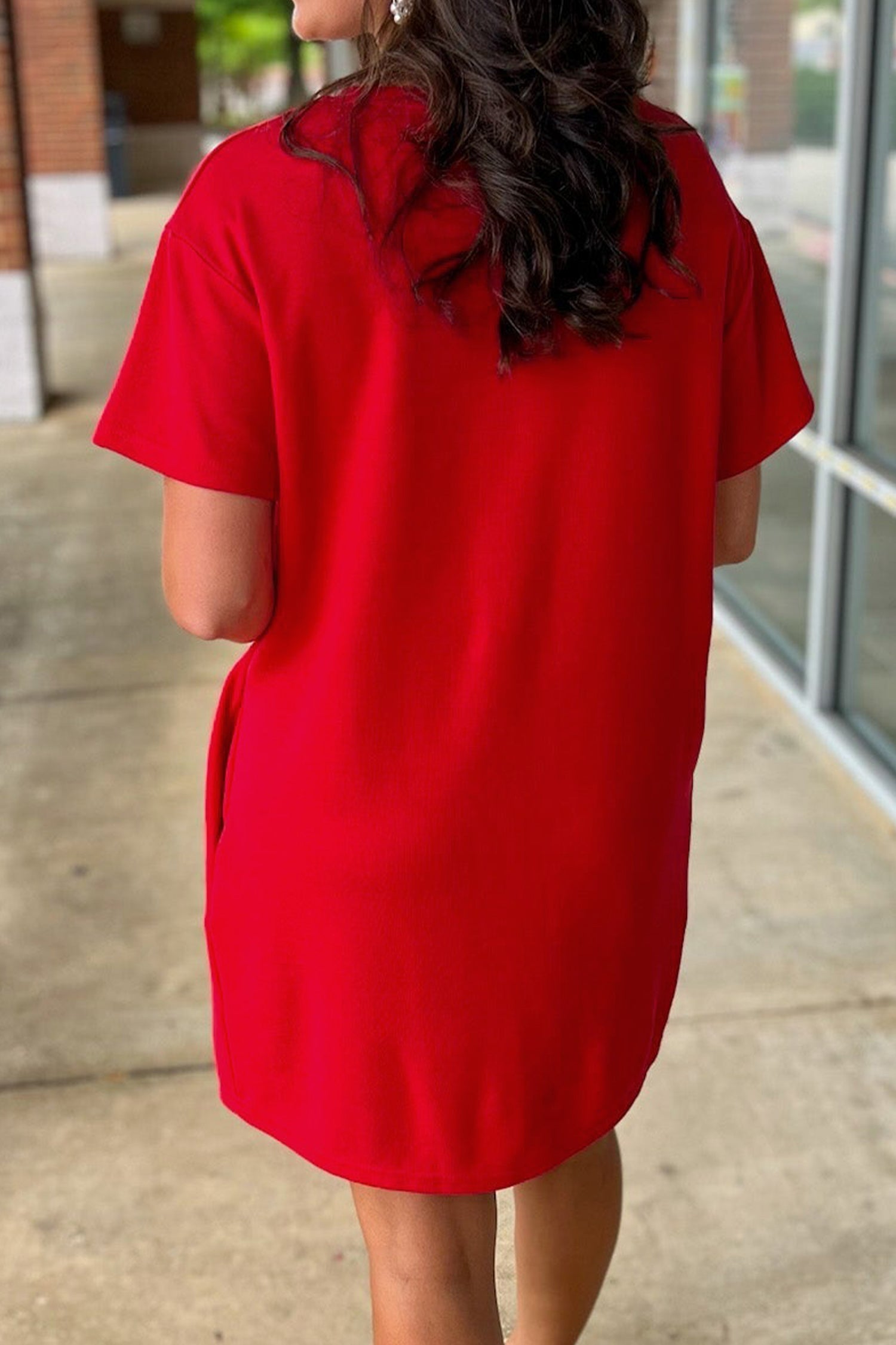 Fiery Red Sequin Trim Stars & Stripes Bow Patch T-Shirt Dress