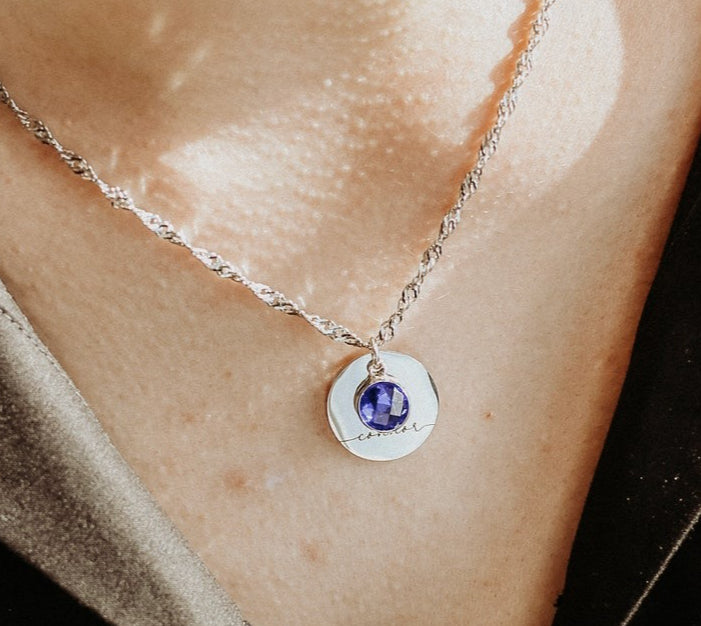 Personalized Round Birthstone Pendant Necklace for Her