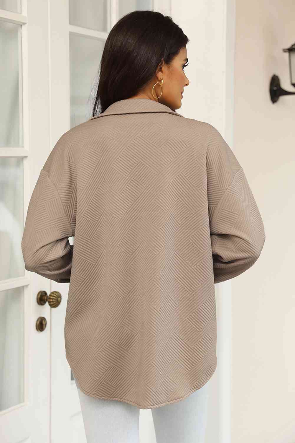 Cloudy Blue Snap-Front Collared Jacket with Pockets