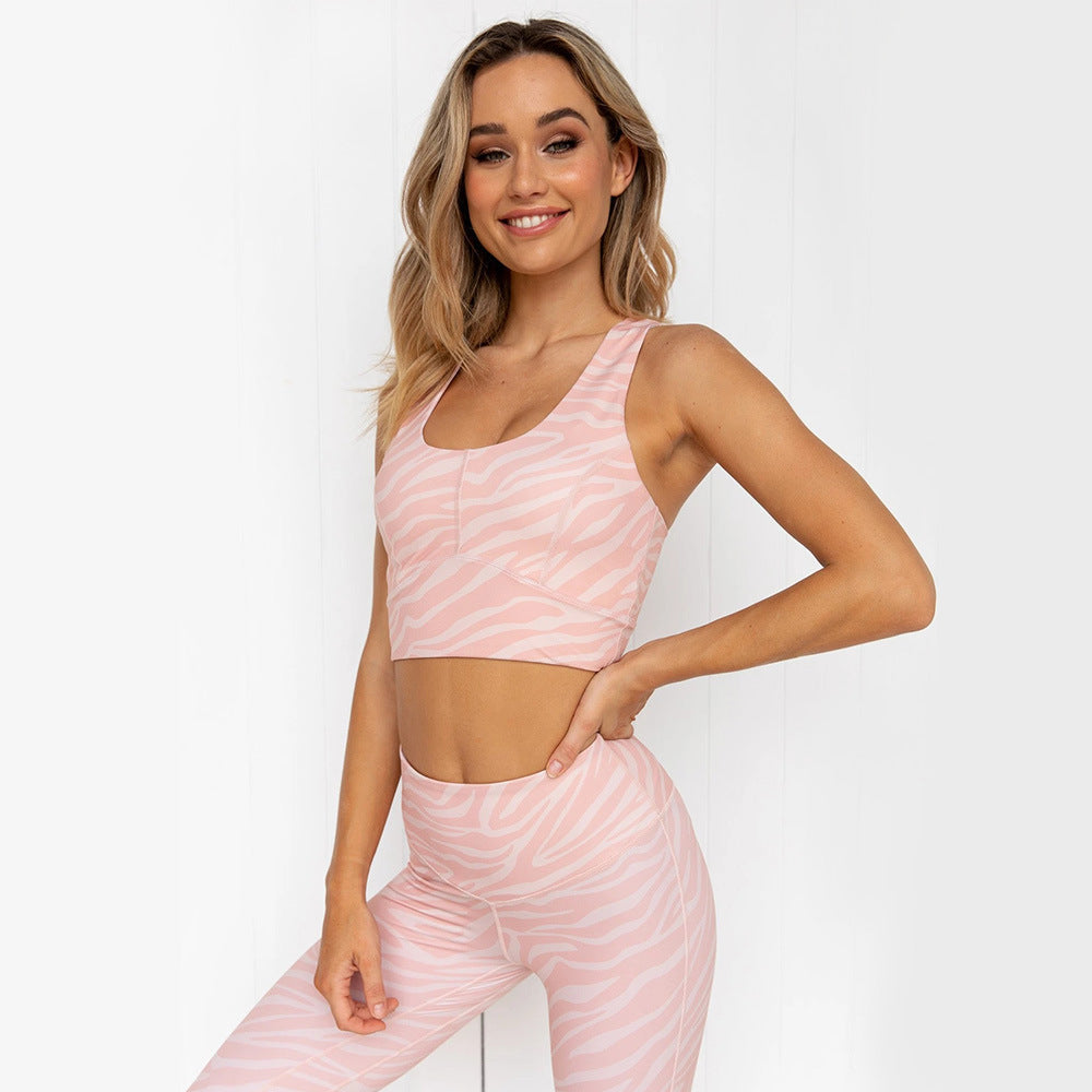 Pink Striped Digital Print Yoga Fitness Set (2 Pieces)